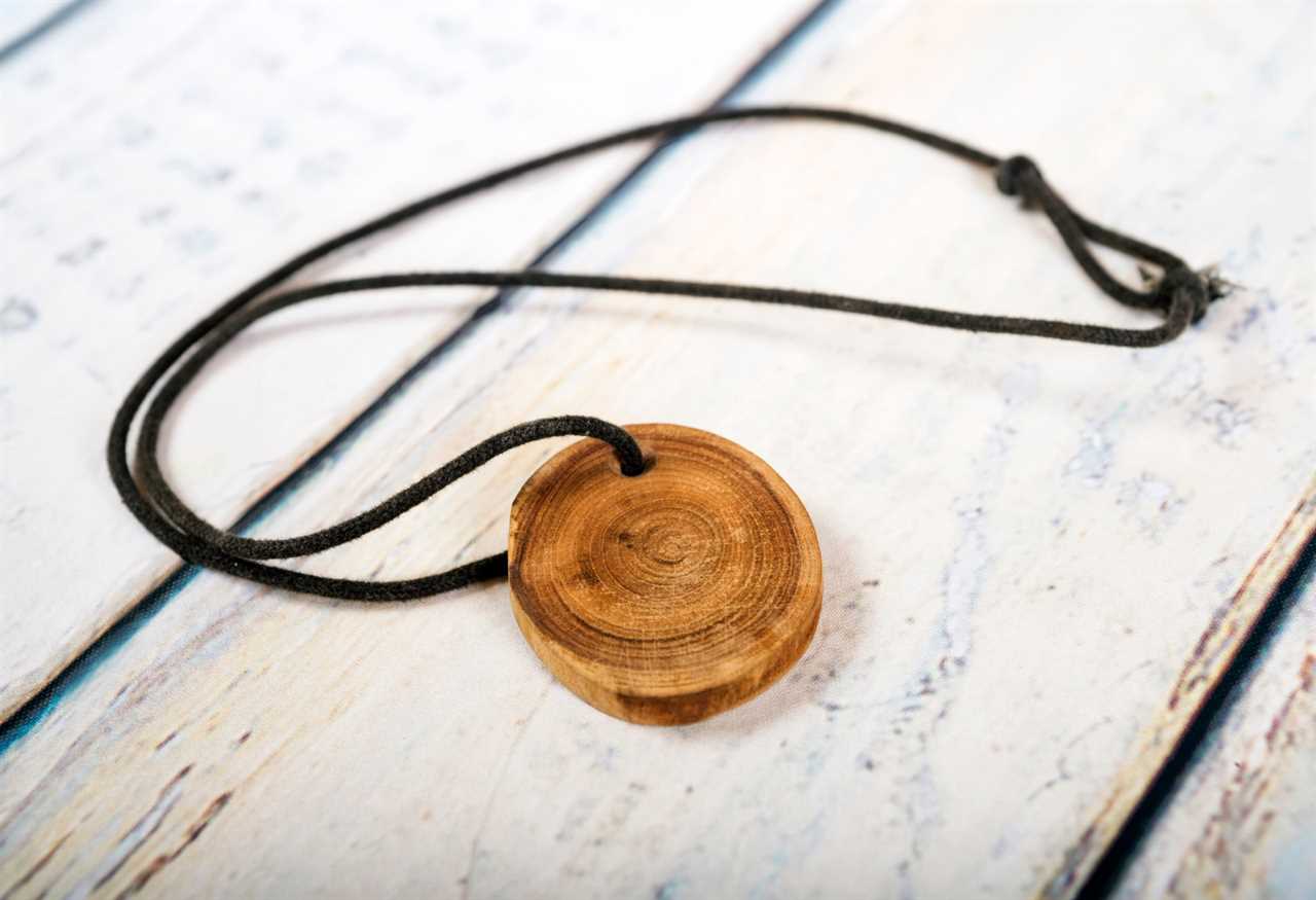 wood men's necklace on leather cord