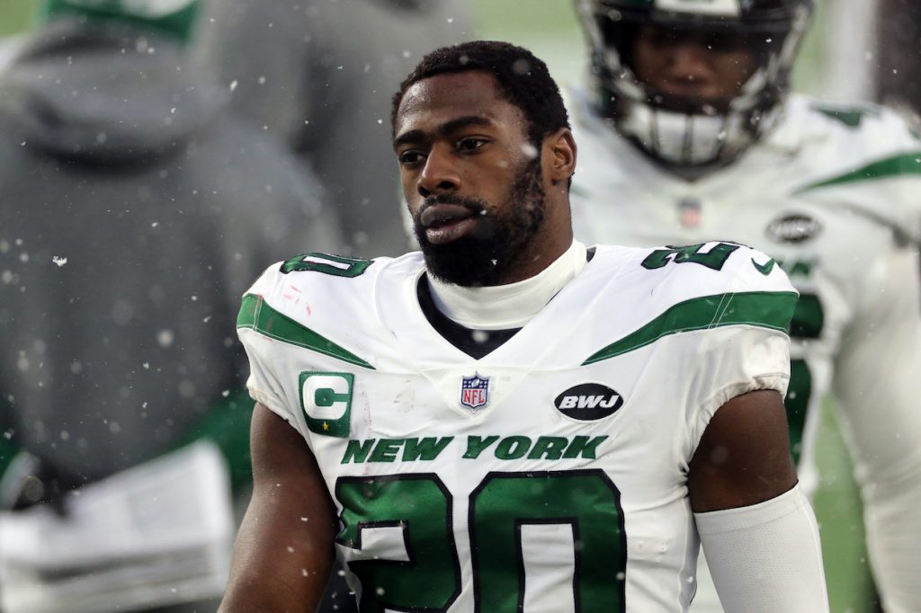 Marcus Maye of the New York Jets follows the action against the New England Patriots at Gillette Stadium on January 3, 2021 in Foxborough, Massachusetts.