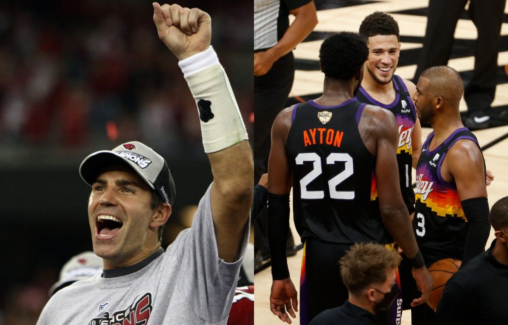 Arizona Cardinals quarterback Kurt Warner (L) and Chris Paul and the Phoenix Suns.