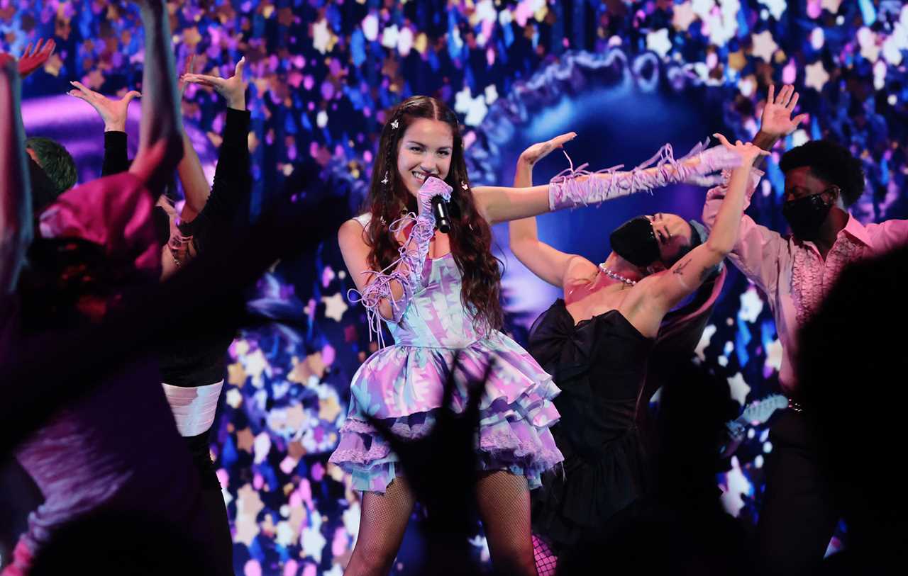 Olivia Rodrigo performing at the 2021 MTV Video Music Awards