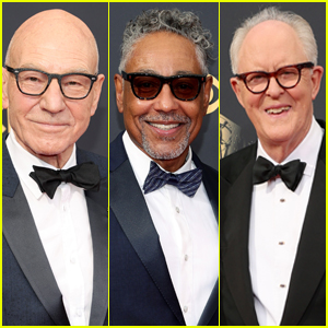 Presenter Patrick Stewart & Nominees Giancarlo Esposito & John Lithgow Hit the Emmys 2021 Red Carpet