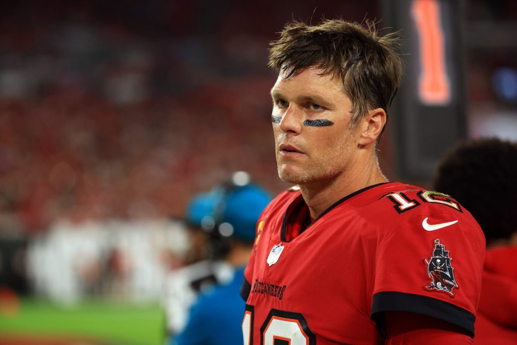 Buccaneers QB Tom Brady looks on during game against the Saints