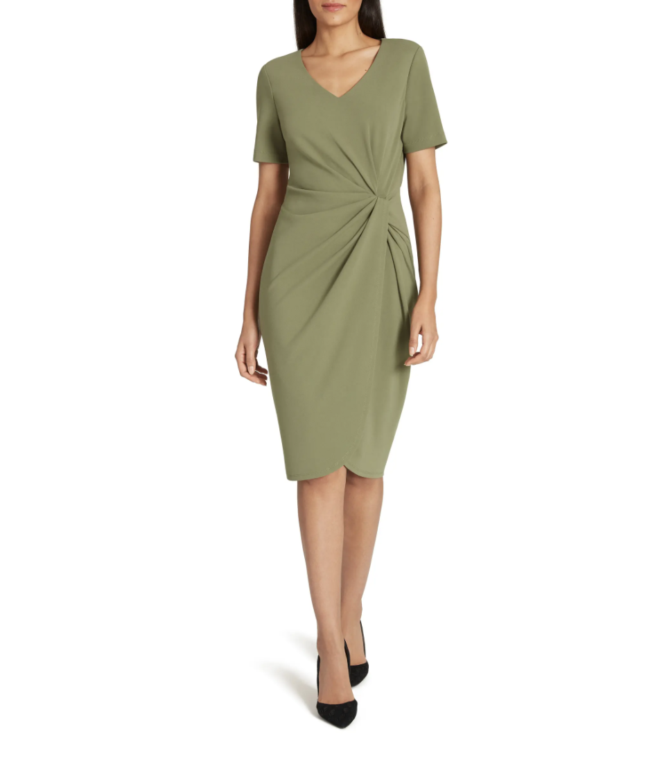 Tahari-Asymmetrical-Knot-Sheath-Dress