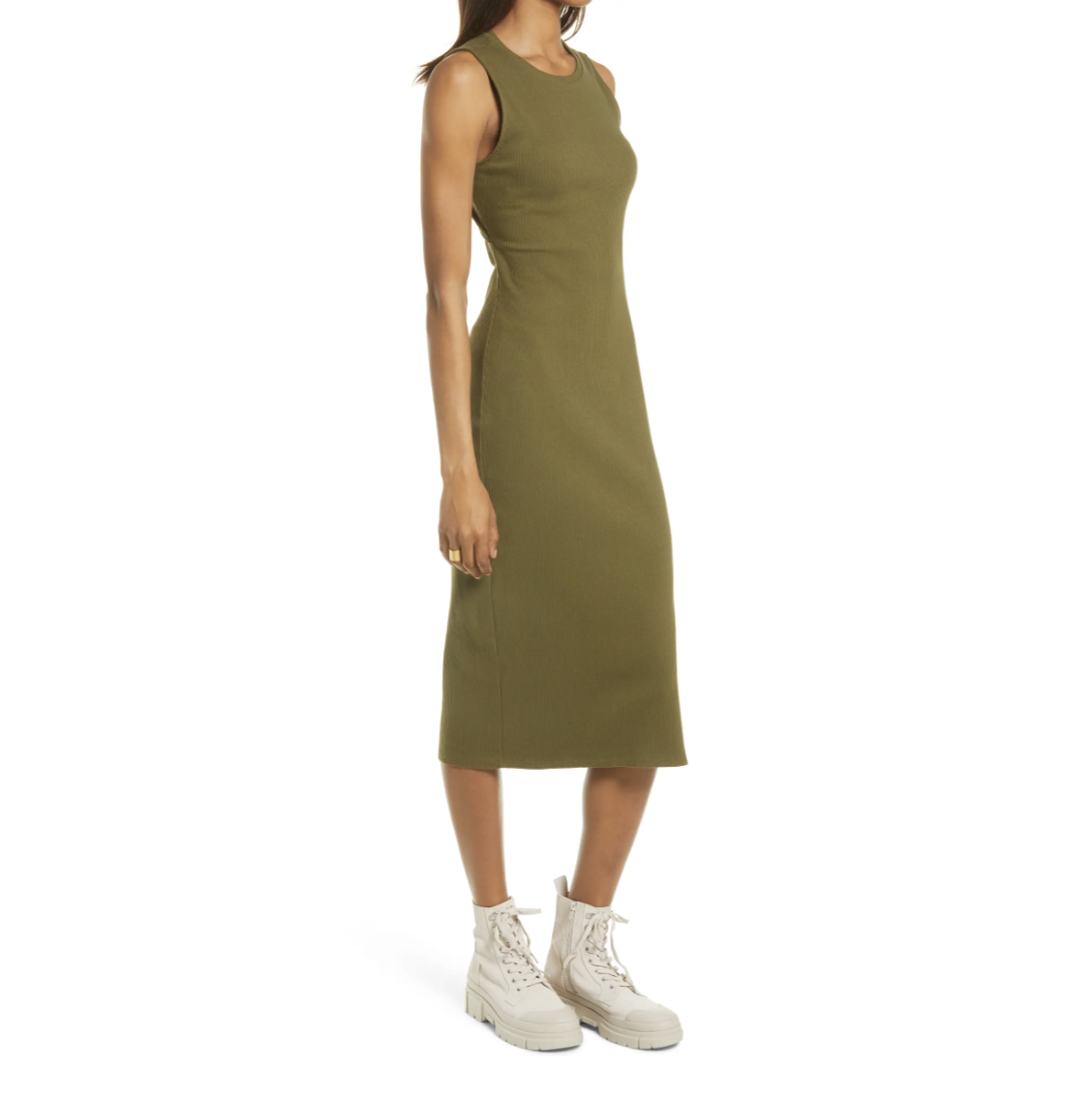 Treasure & Bond Rib Cutout Cotton Stretch Midi Dress