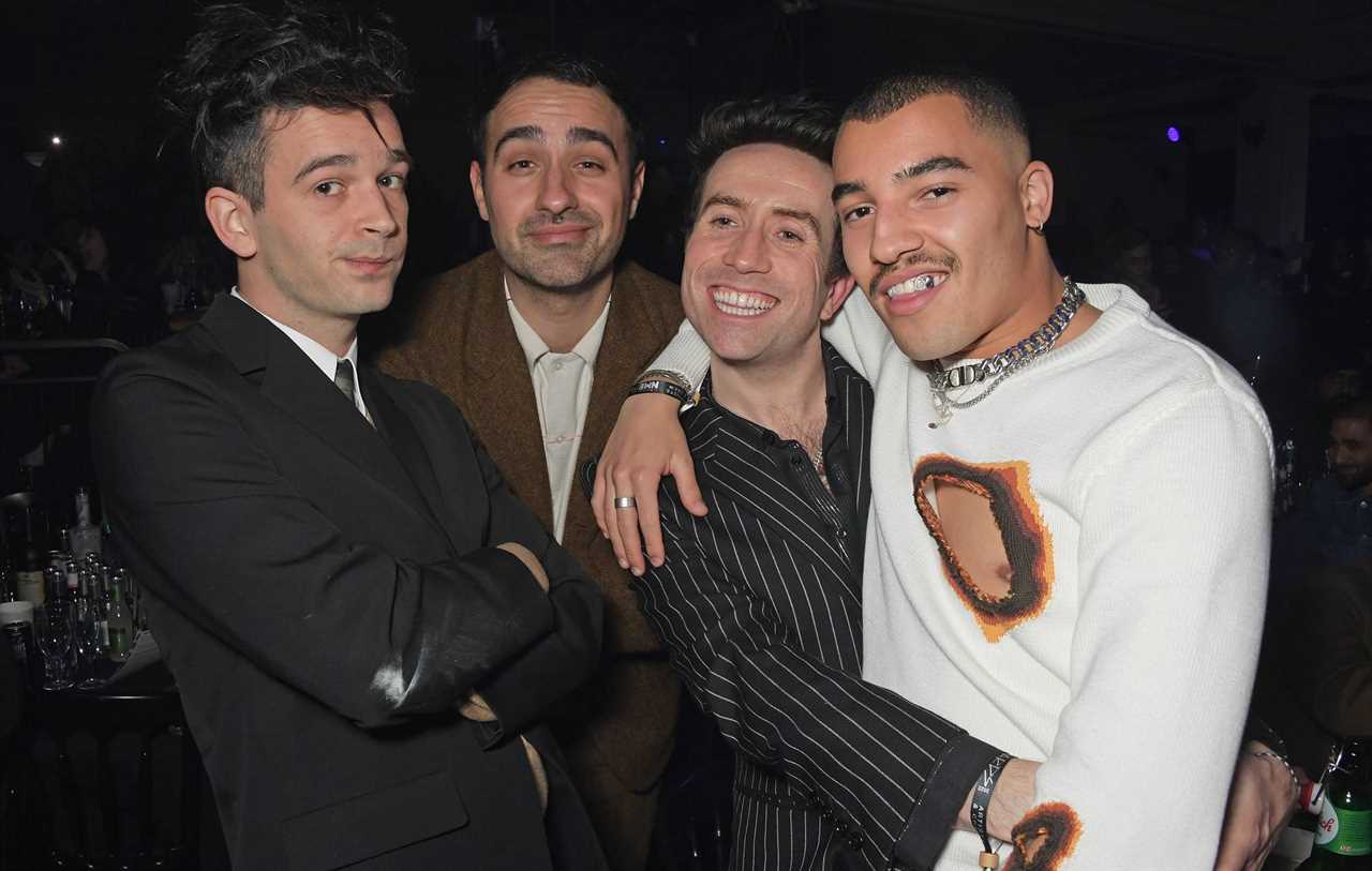 Matty Healy, Jamie Demetriou, Nick Grimshaw and Meshach Henry attend The BandLab NME Awards 2022 at the O2 Academy Brixton on March 2, 2022 in London, England. (Photo by David M. Benett/Dave Benett/Getty Images)