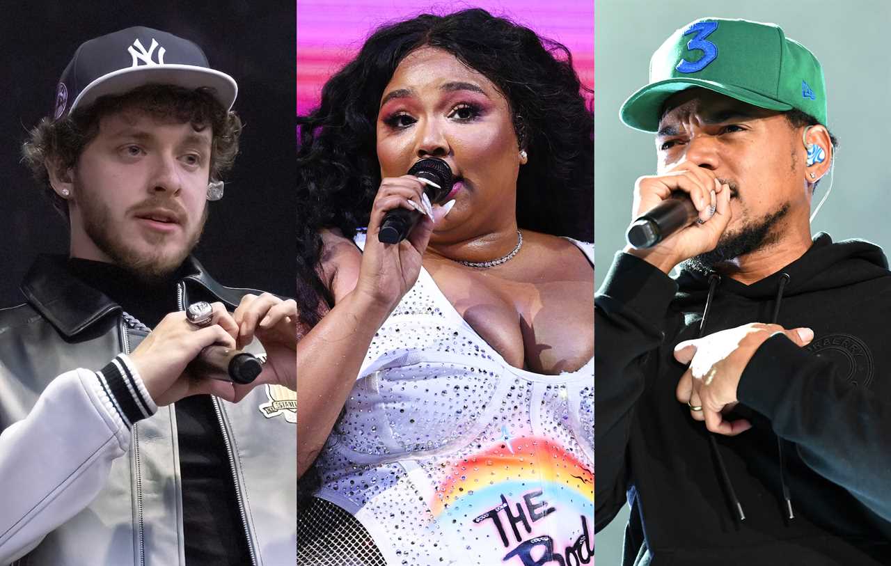 Jack Harlow (Astrida Valigorsky/Getty Images) + Lizzo (Bryan Bedder/Getty Images for American Express) + Chance The Rapper (JC Olivera/FilmMagic)