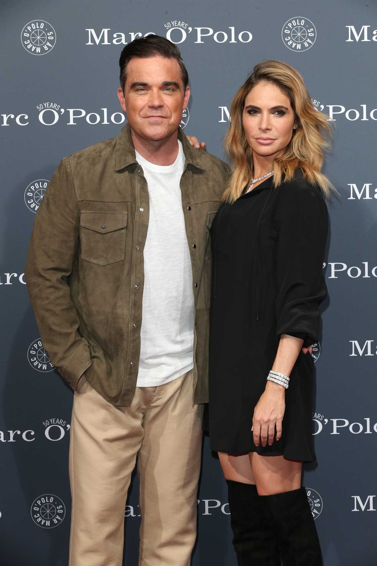 Robbie Williams and his wife Ayda Williams during the 50th anniversary celebration of Marc O'Polo at its headquarters on July 6, 2017 in Stephanskirchen near Rosenheim, Germany.