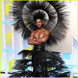 Lil Nas X Goes Shirtless While Wearing Over the Top Headpiece & Matching Skirt at MTV VMAs 2022