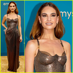 Lily James Sparkles in Versace Gown on Emmys 2022 Red Carpet as First-Time Nominee!