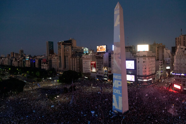 Vast crowds surround the Obelisk in the center of Buenos Aires on Sunday.