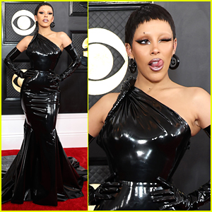 Doja Cat Slithers In Sexy Black Versace Gown at Grammys 2023