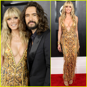 Heidi Klum Wears Plunging Gold Dress to Grammys 2023 with Husband Tom Kaulitz