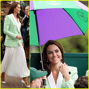 Kate Middleton Coordinates Her Outfit With Her Umbrella During Rainy Day at Wimbledon