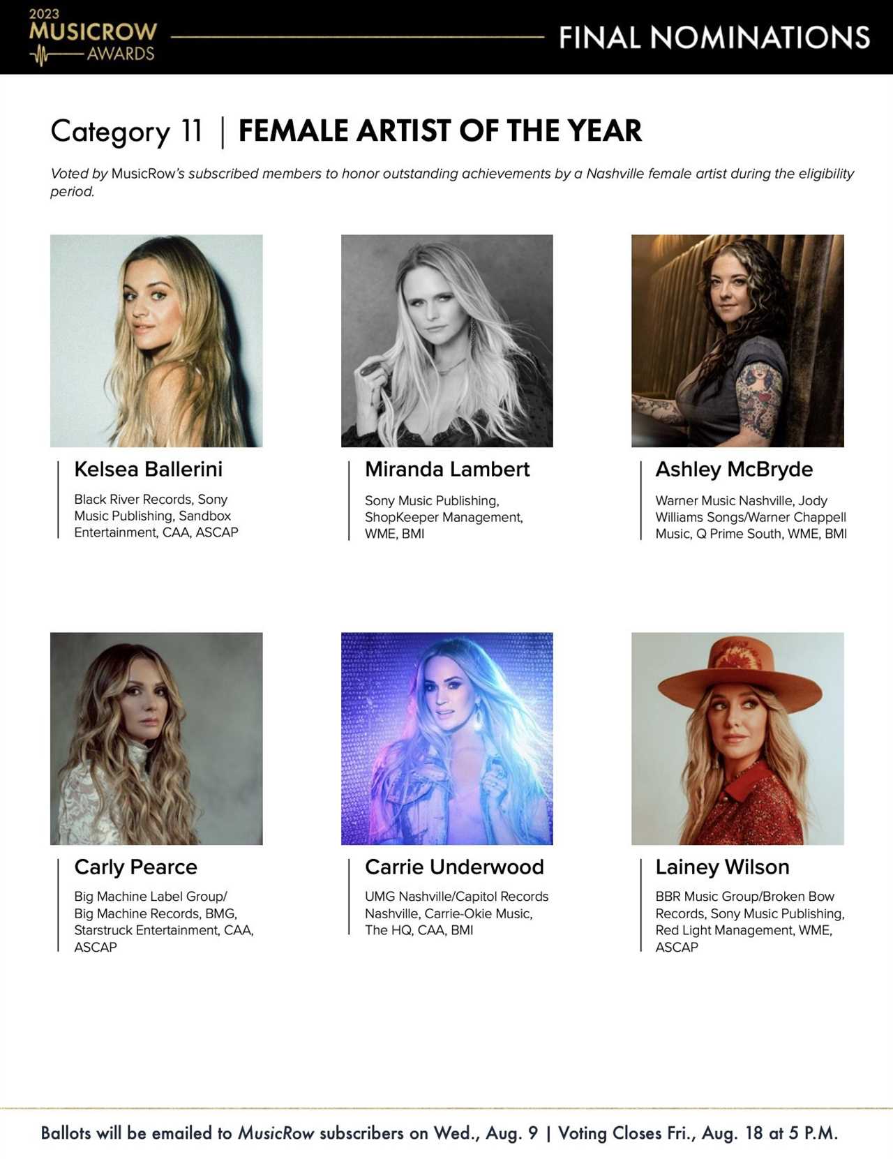 2023 MusicRow Awards Category Profile: Female Artist Of The Year