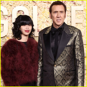 Nicolas Cage Looks Cool in Metallic Gold Blazer at Golden Globes 2024 with Wife Riko Shibata