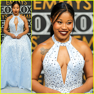 Dominique Fishback Arrives in Dazzling Blue at Emmy Awards 2023