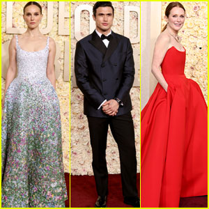 'May December' Stars Natalie Portman, Julianne Moore, & Charles Melton Look Elegant at Golden Globes 2024