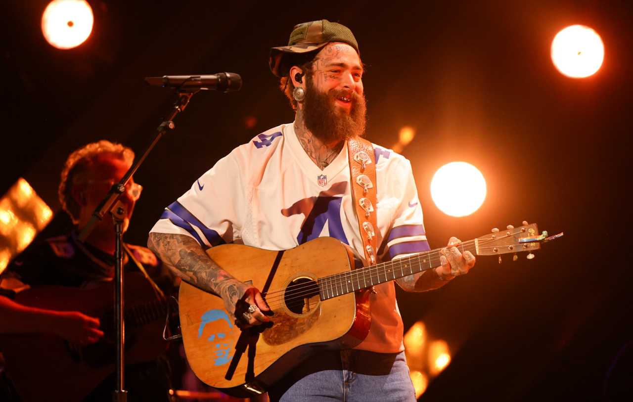 Post Malone performing at the Academy of Country Music. Photo credit: Gareth Patterson/Penske Media via Getty Images