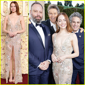 Poor Things' Emma Stone, Mark Ruffalo & Willem Dafoe Pose for Cute Photo With Director Yorgos Lanthimos at Golden Globes 2024