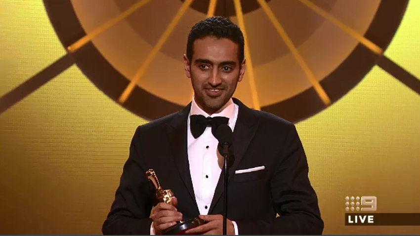 Waleed Aly accepts his Gold Logie. 