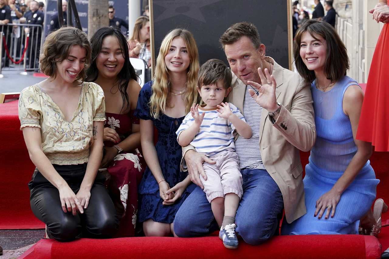 Clara McGregor, from left, Jamyan McGregor, Anouk McGregor, Laurie McGregor, Ewan McGregor, and Mary Elizabeth Winstead attend a ceremony honoring Ewan McGregor with a star on the Hollywood Walk of Fame on Thursday, Sept. 12, 2024, in Los Angeles. (Photo by Jordan Strauss/Invision/AP)