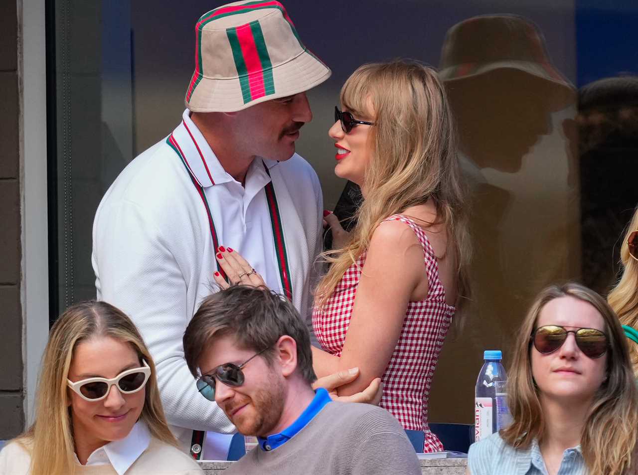 Travis Kelce and Taylor Swift during the 2024 US Open Tennis Championships on September 8, 2024 in New York City.  