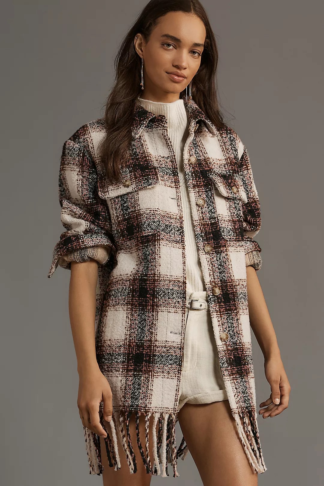 plaid fringe jacket