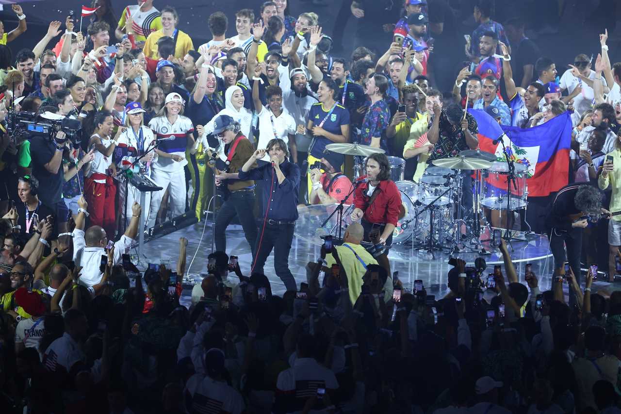 French indie rock band Phoenix performs during the Closing Ceremony of the Olympic Games Paris 2024