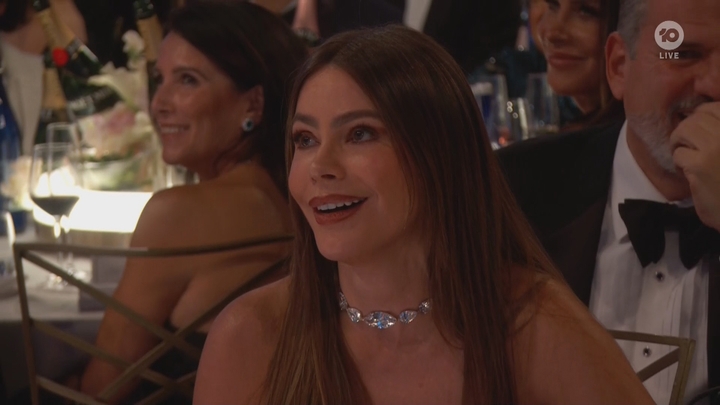 'Not again!': Sofia Vergara jokingly heckles Jodie Foster as she accepts Golden Globe