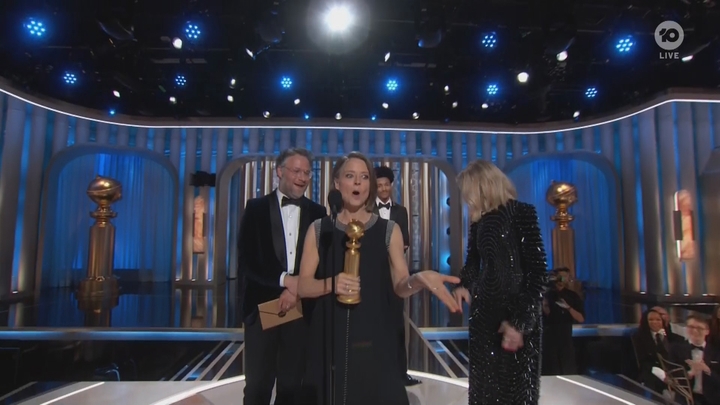 'Not again!': Sofia Vergara jokingly heckles Jodie Foster as she accepts Golden Globe