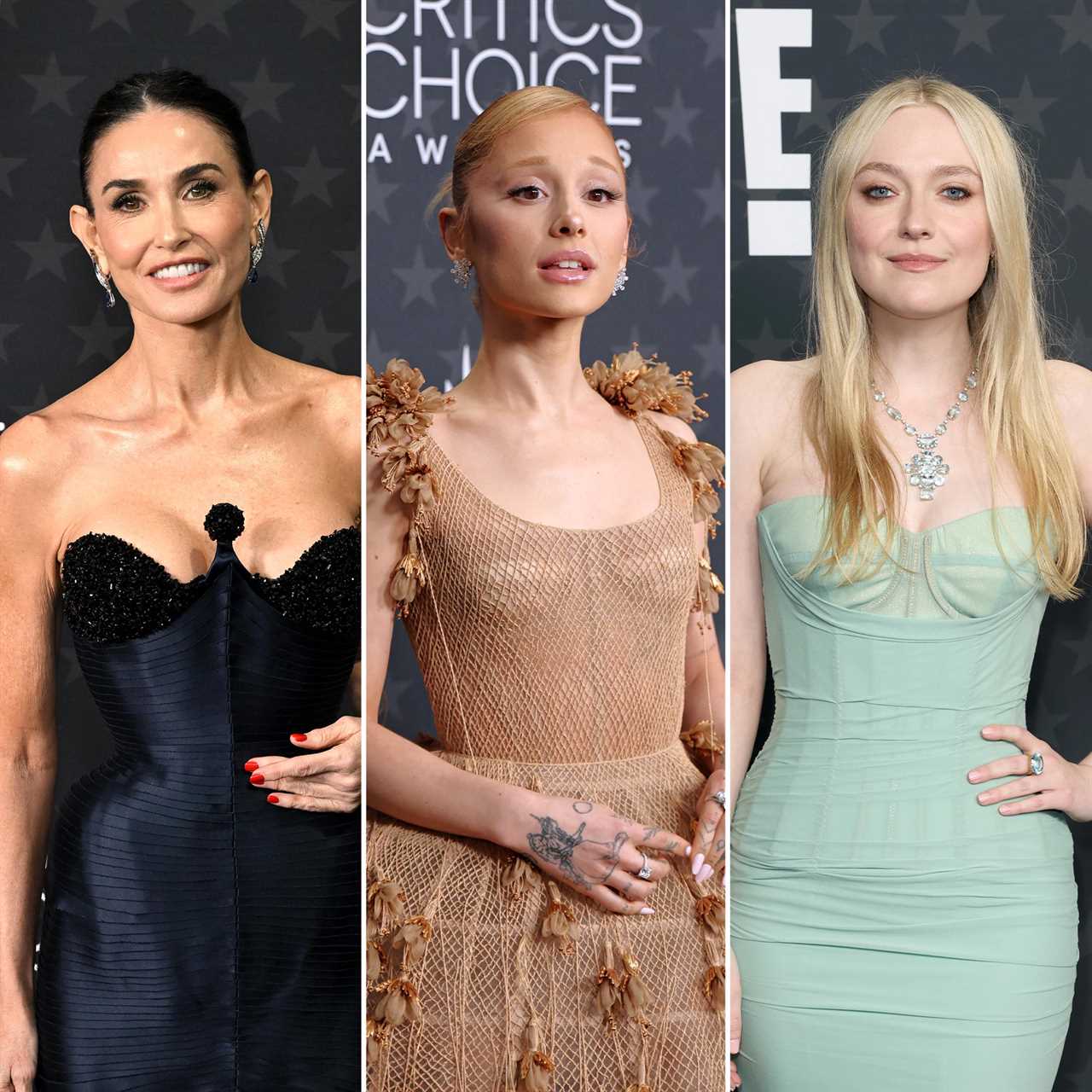 Demi Moore Ariana Grande and Dakota Fanning Don Corset Style Dresses For Critics Choice Red Carpet 002