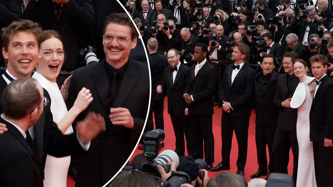 Emma Stone jokes with Pedro Pascal and Austin Butler on Cannes red carpet