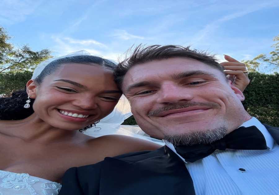 Sydney Roosters player Angus Crichton shares candid look inside his star-studded wedding with Chloe Esegbona