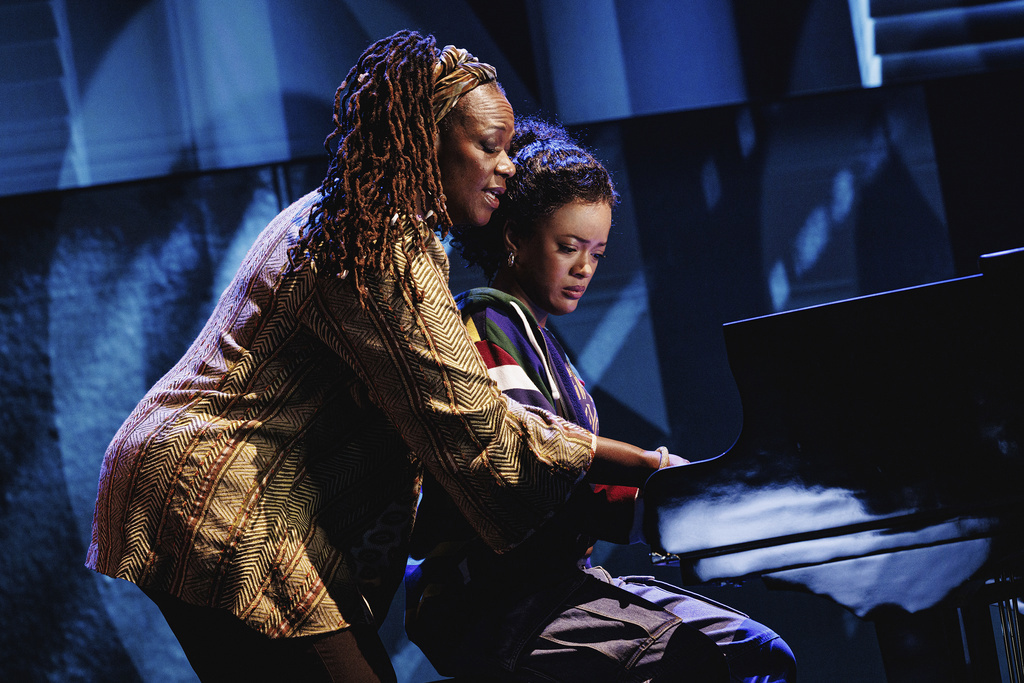 This image released by Polk & Co. shows Kecia Lewis, left, and Maleah Joi Moon during a performance of "Hell's Kitchen."  
