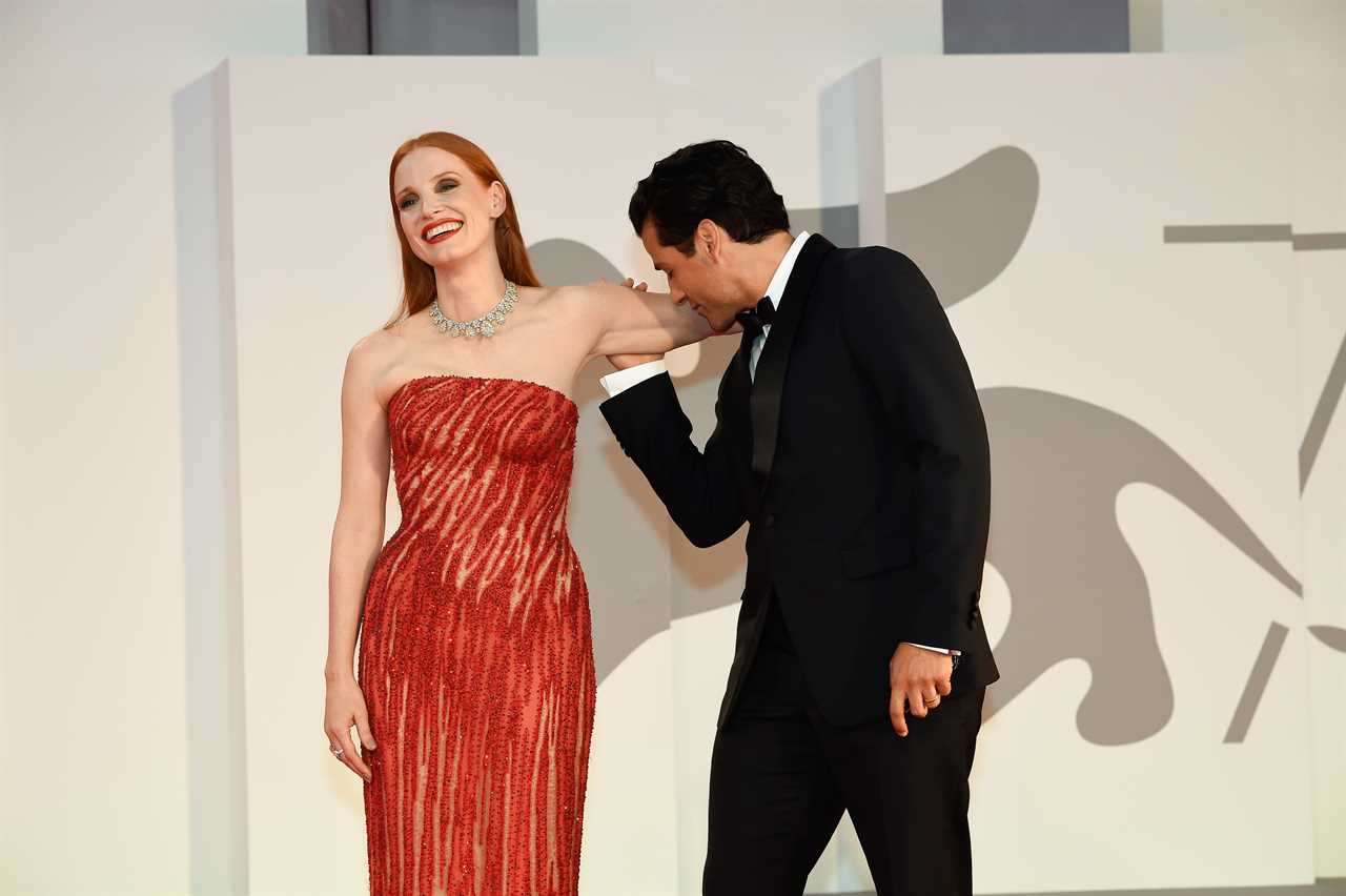 Oscar Isaac, Jessica Chastain at the 78 Venice International Film Festival 2021. Scenes From a Marriage red carpet. Venice (Italy), September 4th, 2021