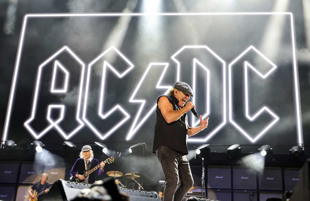 Stevie Young, Angus Young and Brian Johnson of AC/DC