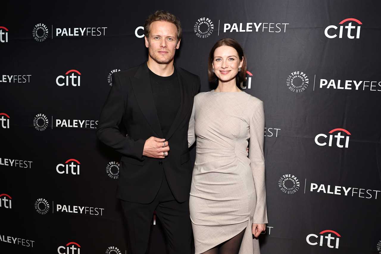 NEW YORK, NEW YORK - OCTOBER 16: (L-R) Sam Heughan and Caitriona Balfe attend Outlander: 10th Anniversary Celebration At PaleyFest on October 16, 2024 in New York City. (Photo by Jamie McCarthy/Getty Images for STARZ)