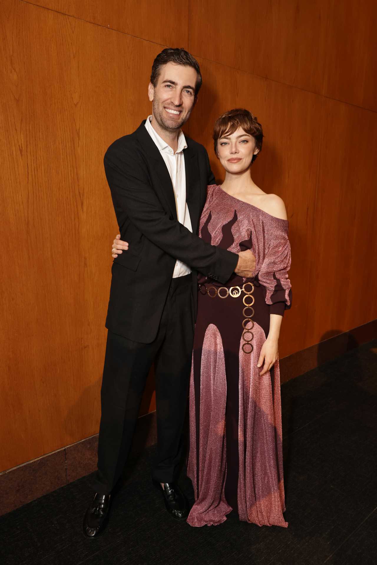 LOS ANGELES, CALIFORNIA - JUNE 26: Dave McCary (L) and Emma Stone seen at the Los Angeles Premiere of "Eddington" at DGA Theater Complex on June 26, 2025 in Los Angeles, California. (Photo by Eric Charbonneau/A24 via Getty Images)