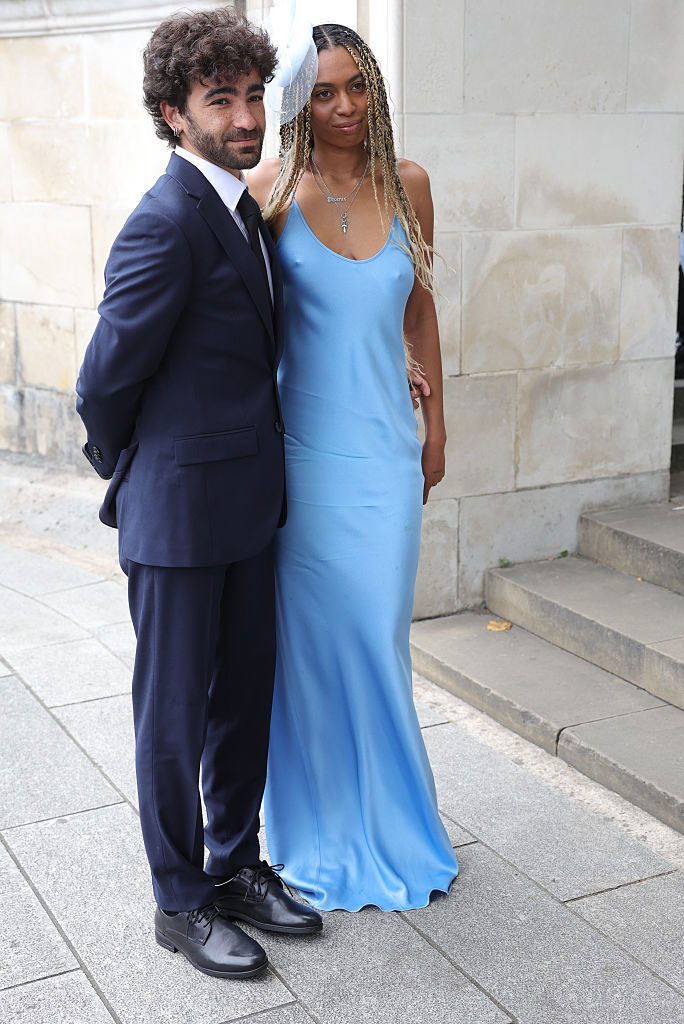 Phoenix Gulzar and her partner AJ Anderson arrive for the wedding of her mother, Spice Girl Melanie Brown, Mel B, to fiance hairdresser Rory McPhee at St Paul's Cathedral, London. Picture date: Saturday July 5, 2025. (Photo by Toby Shepheard/PA Images via Getty Images)