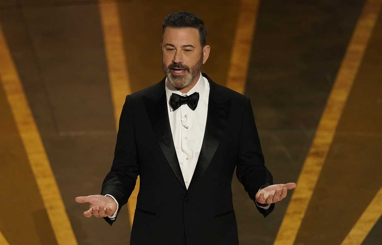 Host Jimmy Kimmel speaks at the Oscars on Sunday, March 12, 2023, at the Dolby Theatre in Los Angeles.