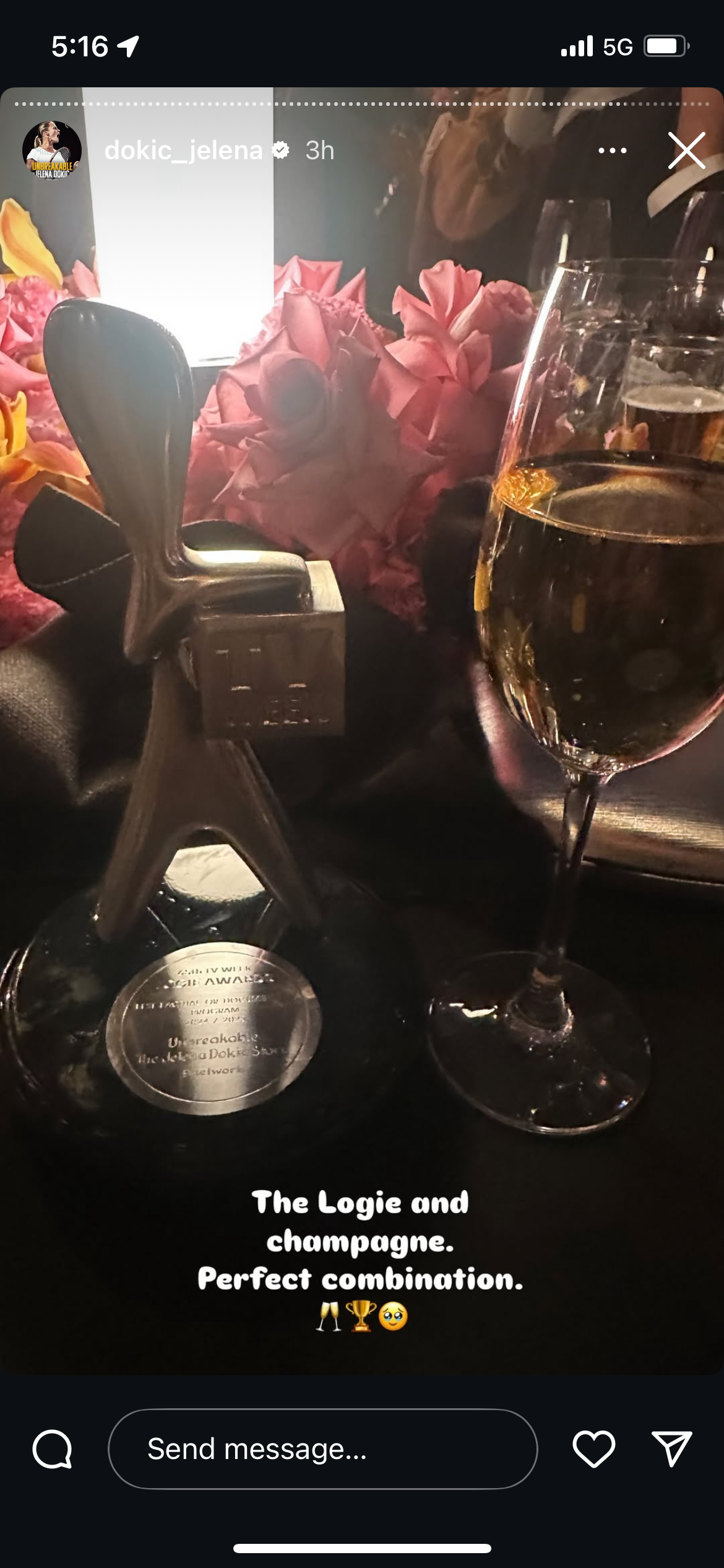Jelena Dokic celebrates her 2025 Logies win