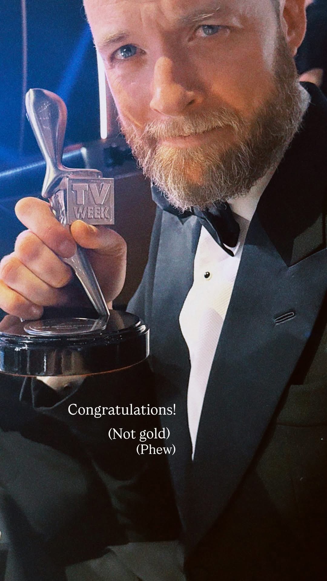 Hamish Blake with his Logie after the 2025 show