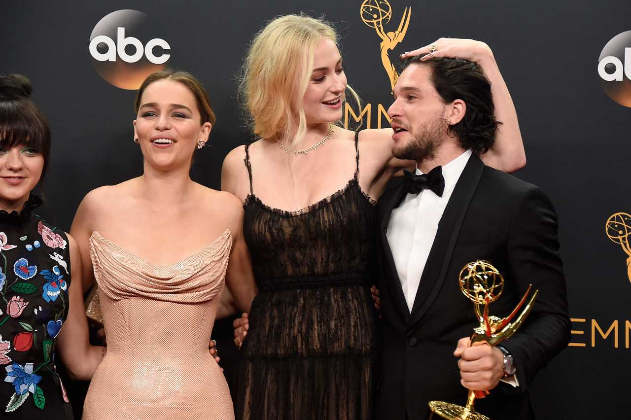 Sophie Turner and Kit Harrington in the press room during the 68th Annual Primetime Emmy Awards at Microsoft Theater on September 18, 2016 in Los Angeles, California.