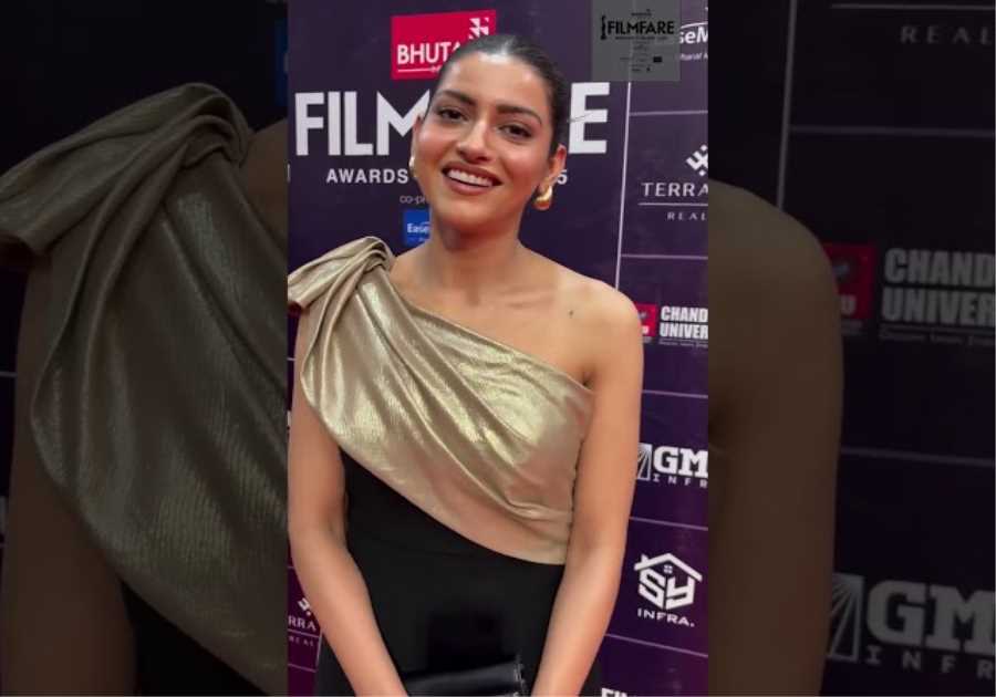 Naiqra stunned in a black and gold gown on the red carpet of Filmfare Awards Punjabi 2025 