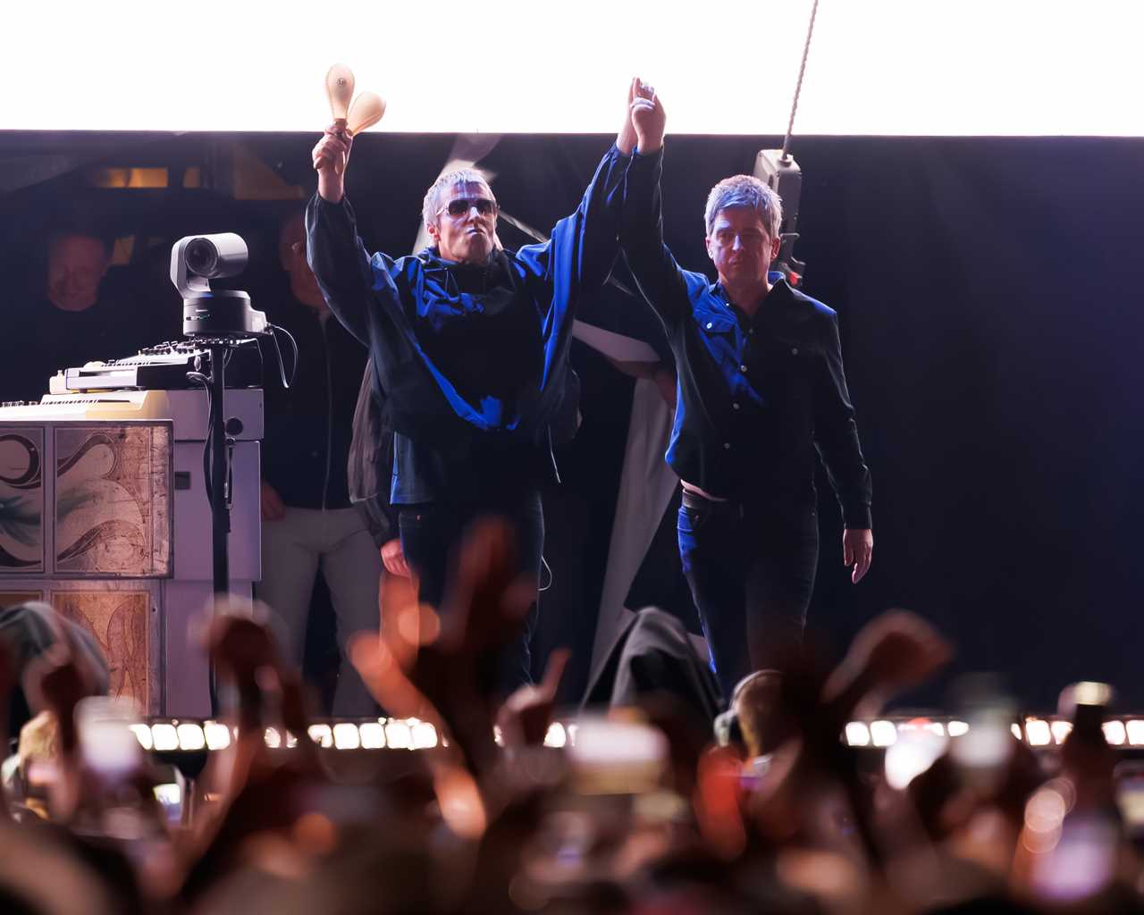 Liam Gallagher, Noel Gallagher of Oasis perform onstage at the Oasis Live '25 World Tour held at the Rose Bowl on September 07, 2025 in Pasadena, California. (Photo by Rich Polk/Variety via Getty Images)