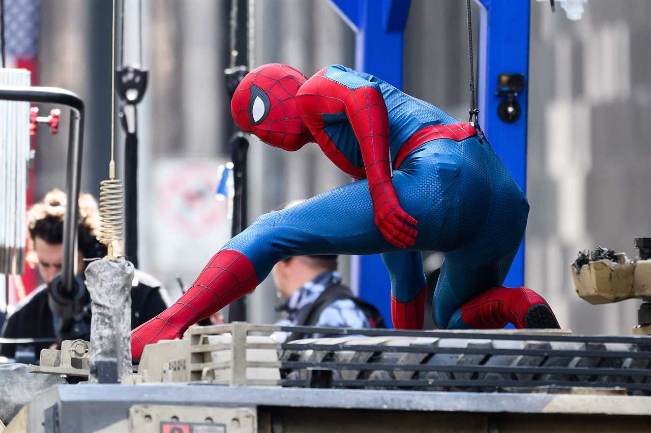 GLASGOW, UNITED KINGDOM - AUGUST 3: (UK OUT) Tom Holland is seen on the set of 'Spider-Man: Brand New Day' on August 3, 2025 in Glasgow, Scotland. (Photo by MEGA/GC Images)