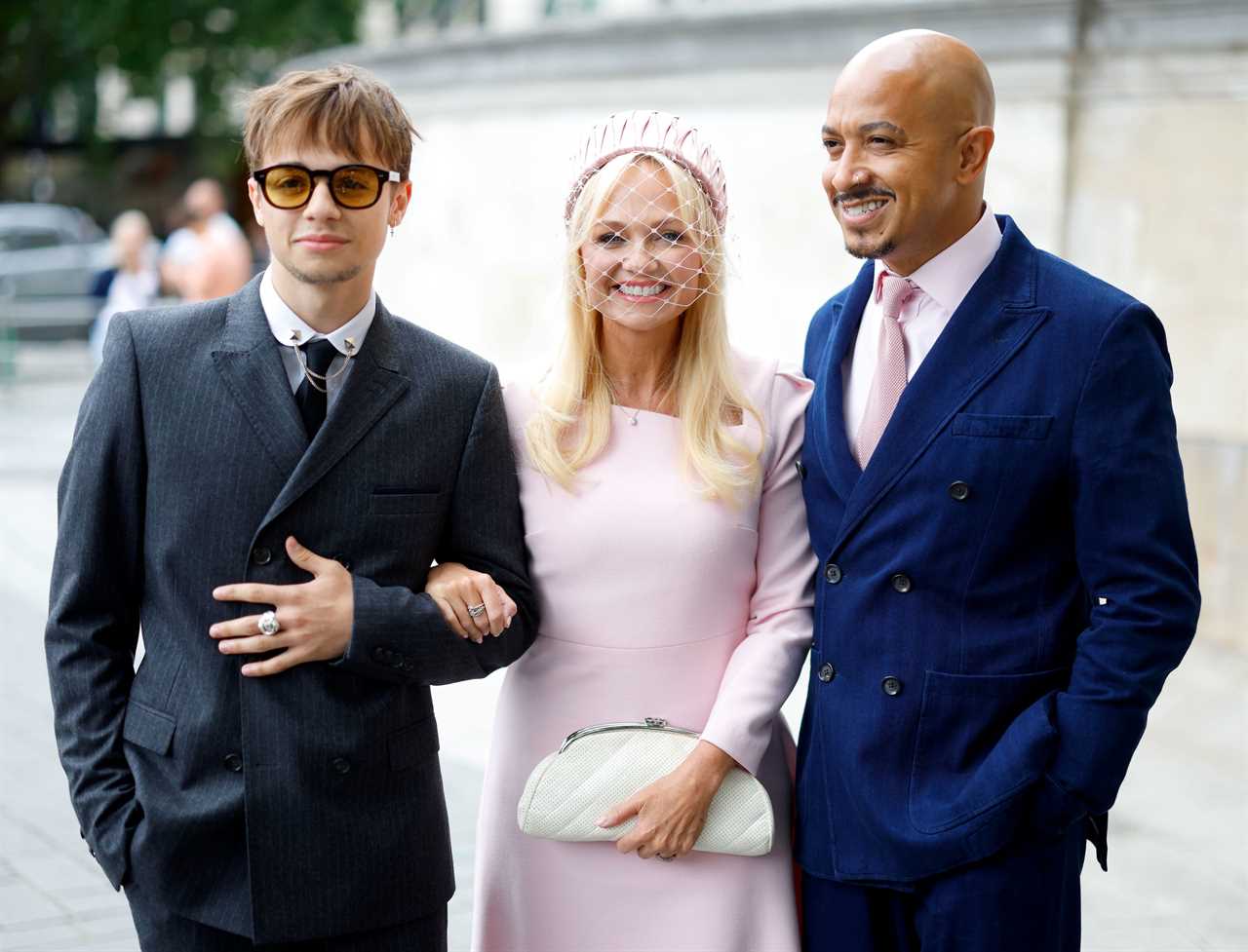 LONDON, UNITED KINGDOM - JULY 05: (EMBARGOED FOR PUBLICATION IN UK NEWSPAPERS UNTIL 24 HOURS AFTER CREATE DATE AND TIME) Beau Bunton Jones, Emma Bunton and Jade Jones attend the wedding of Mel B and Rory McPhee at the OBE (Order of the British Empire) Chapel in St Paul's Cathedral on July 5, 2025 in London, England. (Photo by Max Mumby/Indigo/Getty Images)