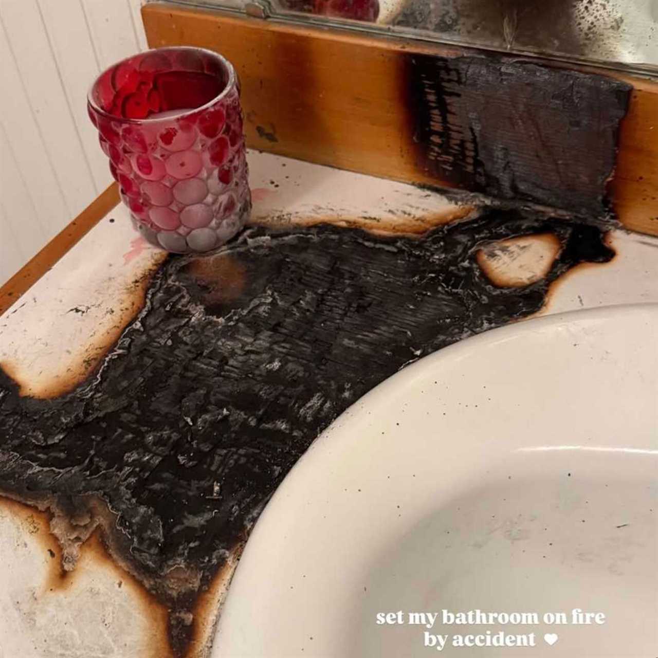 Sabrina Carpenter reveals fire damaged bathroom after accidental blaze