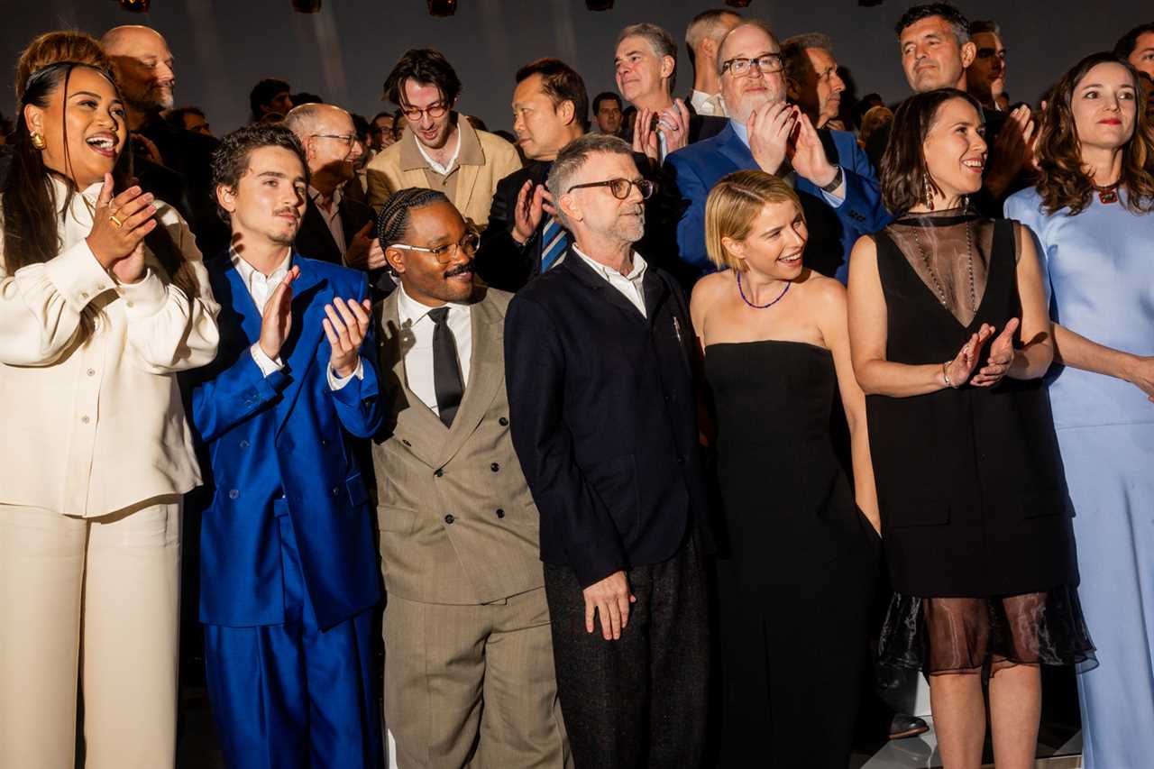 Zinzi Coogler, Eskil Vogt, Timothée Chalamet, Ed Guiney, Jerskin Fendrix, Ryan Coogler, Tadashi Nishimatsu, Paul Thomas Anderson, Al Nelson, Stephen Mirrione, Jessie Buckley, Nicholas Pike, Eric Saindon, guest, Jeremy Spears and Emilie Lesclaux at the 98th Oscars Nominees Luncheon at The Beverly Hilton on February 10, 2026 in Beverly Hills, California.
