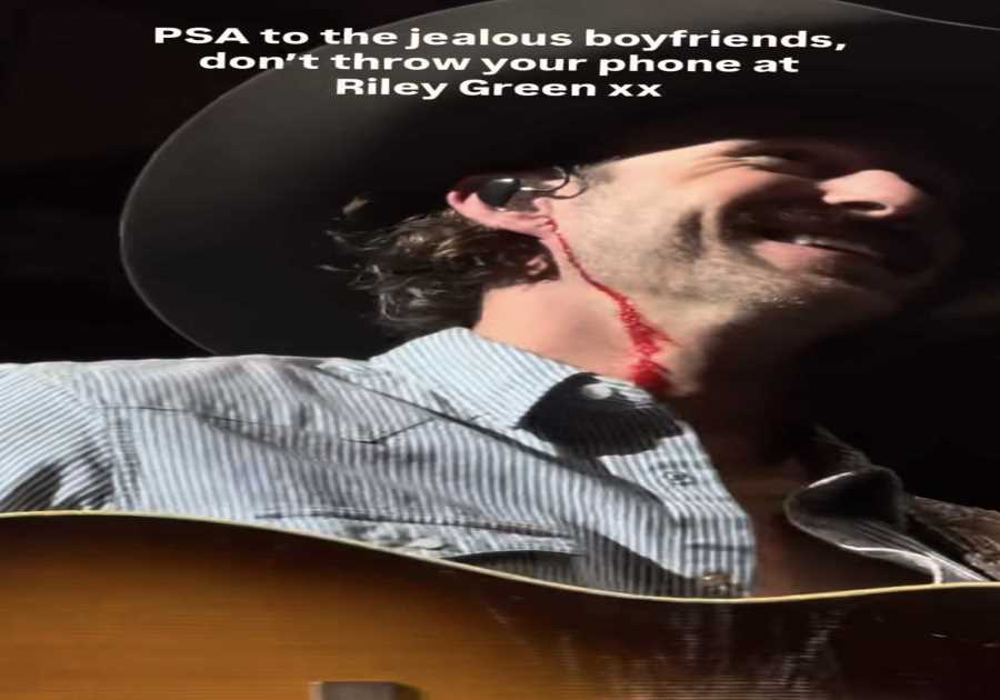 Country music star Riley Green kicks a fan out of his Melbourne show after he gets hit by a phone and is left bleeding